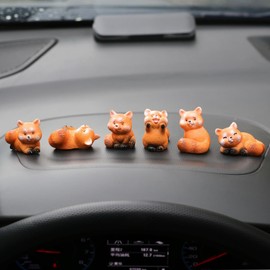 HANFEIDA 6 Pcs Red Panda Dashboard Decorations, Mini Resin Red Panda for Cute Car Accessories Interior, Rearview Mirror Ornaments Funny Gifts for Women Girl