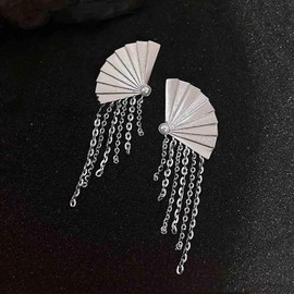 Fashion Fan shape drop earrings for women silvering plated chain long tassels earring geometry jewelry
