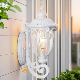 VIANIS Dusk to Dawn Outdoor Garage Lighting Fixtures White, Delicate Exterior Lighting Fixtures with Bubble Glass, White Porch Lights Outdoor for Doorway, Garden, Garage, Vintage Style, Waterproof