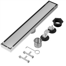 Linear Shower Drain Silver 12in, 304 Stainless Steel with Adjustable Leveling Feet, Hair Strainer,Reversely Install The Floor Drain Cover and Place The Ceramic Tile to Create an Invisible Floor Drain