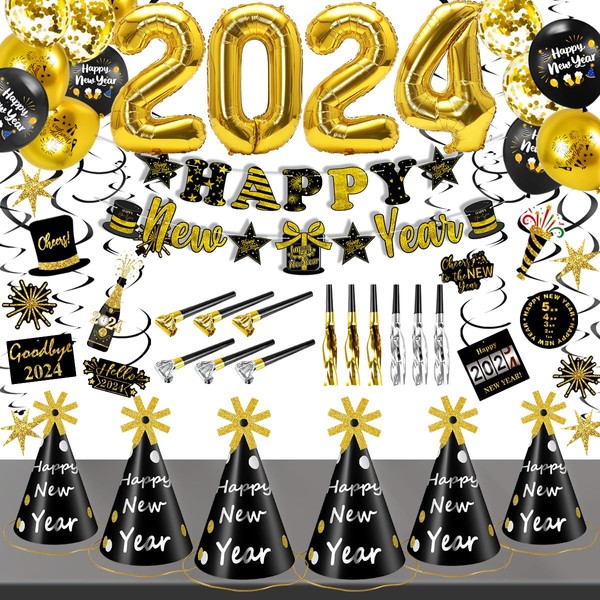 iZoeL Decoration Nouvel An 2024 Ballon Nouvel An 2024 Accessoires Kit Nouvel An 2024 Ballon 2024 Chapeau Nouvel An 2024 Kit Fete Nouvel An Happy New Year Bonne Annee 2024 Déco Nouvel An
