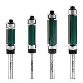 Knoweasy 4Pcs Flush Trim Router Bit Set with Top and Bottom Bearing, 1/4 Inch Shank for Smooth Woodworking, Includes 1/2 Inch Cutting Diameter Bits with 3/4, 1, 1-1/4 and 1-1/2 Inch Cutting Length for