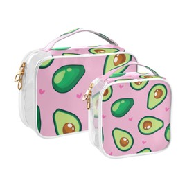 2pcs Clear Travel Toiletry Bag Cute Avocado Hearts Makeup Cosmetic Bag Waterproof Storage Organizers Zipper for Women Men
