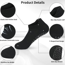 KOOOGEAR 3 Pairs Non Slip Yoga Pilates Socks for Women Men Anti-slip Pilates Fall Prevention Socks for Ballet,Pilates,Hospital,Barre (UK, Numeric, 8, 11, Regular, Regular, 3 Pairs Black)