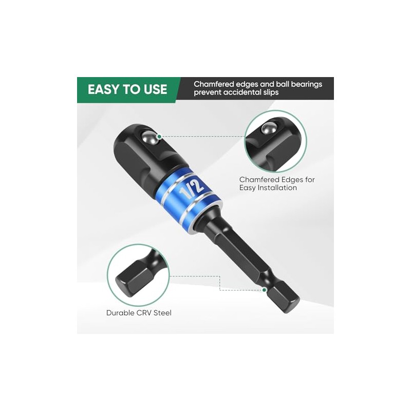 3PCS Impact Socket Adapter Set - 1/4", 3/8", 1/2" Drill