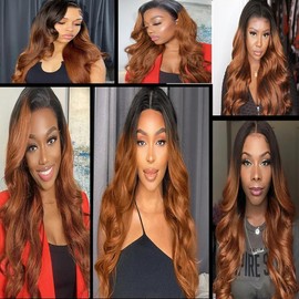 Niciitysi Ombre Two Tone Black and Brown Bundles Color 1B30 Body Wave Human Hair 3 Bundles 20 22 24 inch Double Weft Brazilian Hair Extensions Soft and Silky Light Brown Color