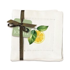 Jolitee Linen Cocktail Napkins 6x6, Decorative Hemstitch Cocktail Napkins, Washable Cloth Napkins (Lemons)