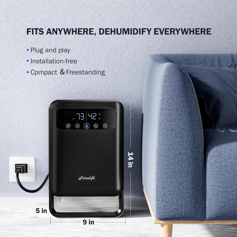 Frizzlife Air Dehumidifier, 135oz Water Tank W/Purifying Function, Quiet Small