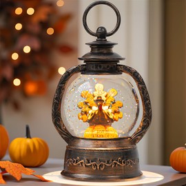 Fall Snow Globe Lantern -Thanksgiving Turkey with Pumpkin Spinning Water Lantern with Swirling Glitter Fall Decorations for Home, Autumn Harvest Fall Decor