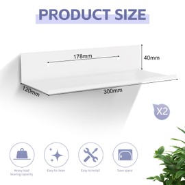 EXLECO 2 x 30cm Wandregal Matt Weiß Metall Duschregal ohne Bohren Duschablage Schweberegal Wand Regal zum Kleben Wandboard Hängeregal Bücherregal Ablage Bad für Wohnzimmer Schlafzimmer Flur