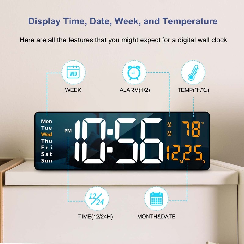 Digital Wall Clock Large Display, 16" with Remote Control for