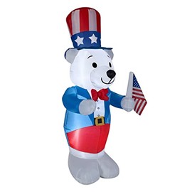 National Tree Company Patriotic Inflatable Decoration, Blue, White Bear Wearing Red, White and Blue Suit and Hat, Self Inflating, Plug in, Fourth of July Collection, 48 Inches