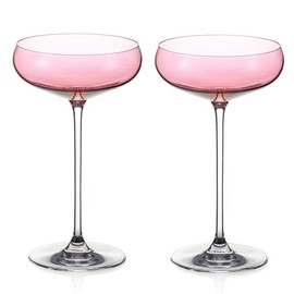 DIAMANTE Pink Champagne Cocktail Saucers Pair - Pink Coloured Crystal Champagne Coupes - Set of 2
