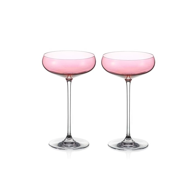 DIAMANTE Pink Champagne Cocktail Saucers Pair - Pink Coloured Crystal