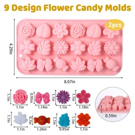 2 Pcs Flower Molds Silicone Candy Silicone Daisy Chocolate Bow Tie Leaf Jello Ice Tulip Flower Cookie Molds for Desserts Making