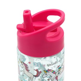 Tyrrell Katz Kids Unicorns Printed Flip Top Drinking Bottle with Straw - Dishwasher Safe Lightweight Girls School Water Flask - 400 ml