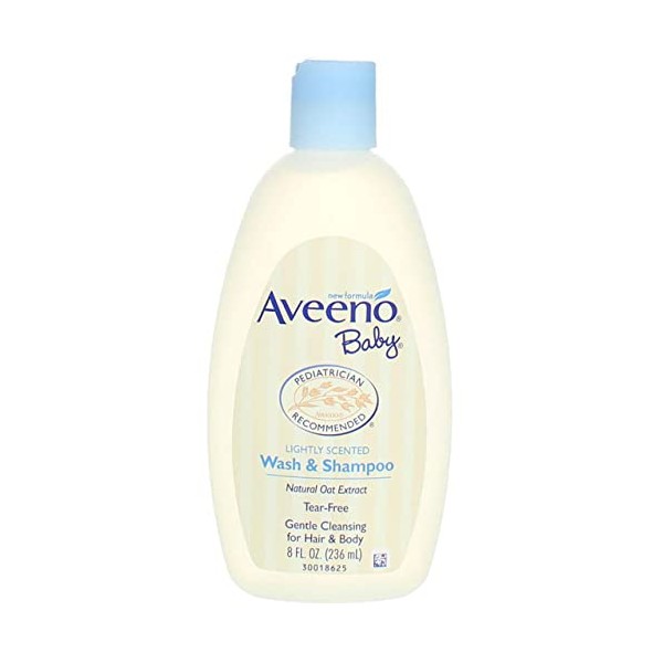 Aveeno Baby Gentle Wash & Shampoo with Natural Oat Extract, Tear-Free & Paraben-Free Formula for Hair & Body, Lightly Scented, 8 Fl. Oz (Pack of 4)