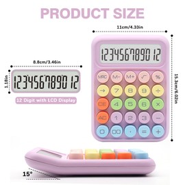Purple Calculator, UPIHO Standard Calculator, Colorful Purple Calculator with 12 Digit Display and Big Buttons,Purple Office Supplies and Desk Accessories,Cute Calculator for Office,School