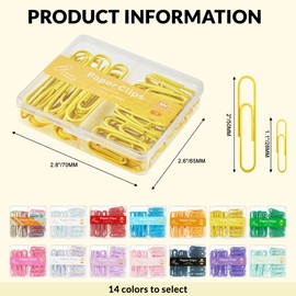 NEEWAY Colorful Paper Clips Assorted Sizes, Small and Large Paper Clips, 210 Count, 3 Pack of 70 (Yellow)