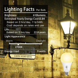 Gonhom 4 Pack Dusk to Dawn Light Bulbs Outdoor, 2700K Warm White, 720LM, 9W(60W Equivalent) A19 E26 Automatic On/Off LED Sensor Light Bulbs, Dusk to Dawn Outdoor Lighting for Porch Garage Patio