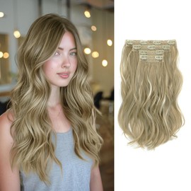 Clip in Hair Extensions, 14 Inch Hair Extensions Clip Ins 4 Pcs Synthetic Curly Wavy Hair Extensions Thick Clip on Hair Extensions Hairpiece(Mixed Sepia cyan&White)