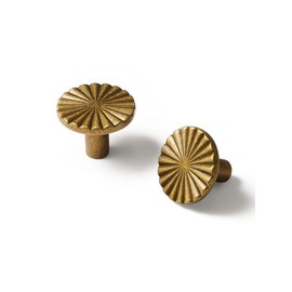 SORWDUERM 5 Pack Antique Brass Cabinet Knobs Vintage Kitchen Solid Round Dresser Drawer Knobs Simple Cabinet Hardware for Cupboard Drawer Pulls Zinc Alloy