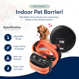 My Pet Command, Indoor Pet Barrier with Adjustable Range, Static and Tone Correction, Hidden Fence for Dogs Containment Collar, Wireless Pet Gate Keeps Areas Off Limits, Rechargeable Collars