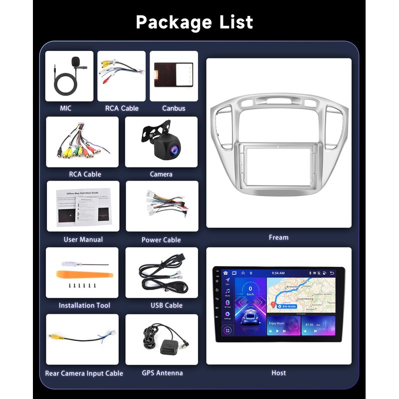 8Core 2GB+64GB Android Car Stereo for Toyota Highlander 2000-2007 Radio,1280X720P