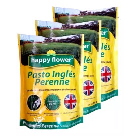HAPPY FLOWER 3 Bolsas Semilla Pasto Ingles Para Sol Y Clima Extremo 500g