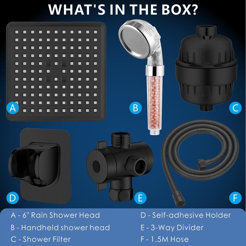 Voolan Filtered Shower Head Set, High Pressure Rain Shower with