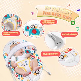 Baby Bouncer, Baby Bouncers for Infants, Portable Baby Bouncer Seat for Newborns with Music Soft Seat Cushion, Adjustable Infant Bouncer for Babies 0-6 Months 6-20 lbs Unisex