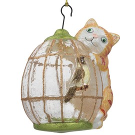 BestPysanky Cat on a Bird Cage Glass Christmas Ornament 4 Inches
