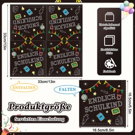 Tenare 50 Stück Servietten Endlich Schulkind Papierservietten Schulanfang Servietten mit Bunt Tafel ABC Zuckertüte Muster für Einschulung Schuleinführung 1. Schultag Klasse Schule Deko