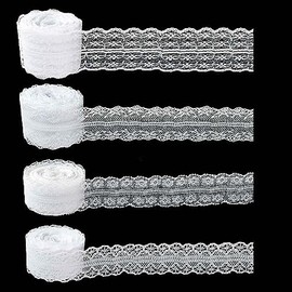 40 Yards White Lace Ribbon for Gift Wrapping, Wedding, Dress Decoration, Sewing Crafts - Vintage Cotton Crochet Trim With Scalloped Edge for Bridal Christmas Supply (4 Styles)