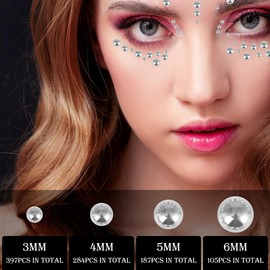 FEMBW Glitzersteine Selbstklebend, 3/4/5/6mm Selbstklebend Strasssteine und Klebeperlen, Halbperlen Glitzer Basteln für Gesicht Nagel Haare(Silber)