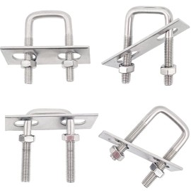 Square U-Bolts M6 304 Stainless Steel with Nuts and Washers with Plate Fixing Hardware for Parking Carports U-Bolts No Drilling Required for Aluminum Columns Fastening Fixing Base Stainless Steel Set
