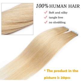 18" Tape in Hair Extensions Human Hair 10PCS #24 Natural Blonde (25g)