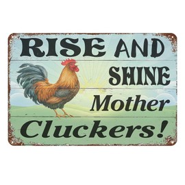 Jacevoo Rise and Shine Mother Cluckers Metal Tin Sign Vintage Home Decor Cave Barn Coop Wall Decoration Bedroom Sign 8x12 Inch