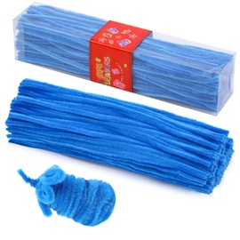 LOKUNN Pipe Cleaners, 200 Pcs Lake Blue Pipe Cleaners Craft Set, Solid Color Chenille Stems, DIY Arts and Crafts with Adhesive Eyes and Storage Box, Christmas Mother's Day Decoration Art Supplies
