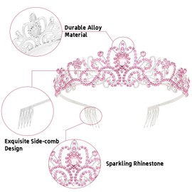 Tiara Queen Crown and Long Satin Gloves for Women Pink Elbow Length Gloves Princess Crown Opera Gloves Quinceanera Crown Rhinestone Wedding Tiaras for Bride Crown Accessories for Prom