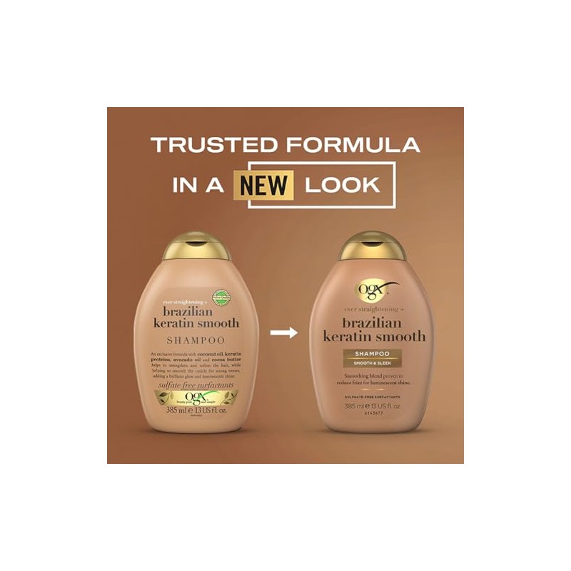 OGX, Shampoo Ever Straight Brazilian Keratin Therapy, Keratina Brasileña, 385