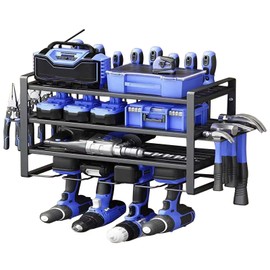 Zjyufy 4 Layer Power Tool Organizer Wall Mount, Cordless Tool Organizer Drill Holder Garage Tool Storage Rack with 4 Slots for Tool Room Workshop Garage