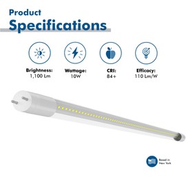 BLKKAP 22 in. T8 G13 Base, Type A Plug & Play Linear LED Tube Light, Clear Cover, Special Length*, 10 Watt, 1,100 Lumens, 5000K Daylight, Replacement for F20T12/22 F22 T8 F18T8/22