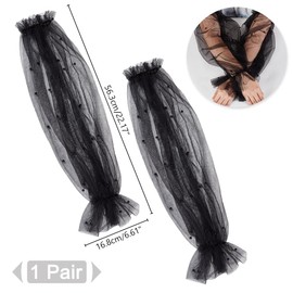AHANDMAKER 1 Pair of Beads Wedding Sleeves 22 Inch Long Removable Puff Sleeves Made of Black Nylon Mesh Removable Arm Sleeves for Wedding Dresses Fingerless Gloves for Wedding Party, black