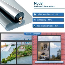 Heat Control Window Film, Window Tint Sun Blocking Blackout and UV Protection, one-Way Privacy Mirror Reflective Film,Explosion-Proof Premium PET Material,Moon Silver,17.5 Inch x 6.5 Feet