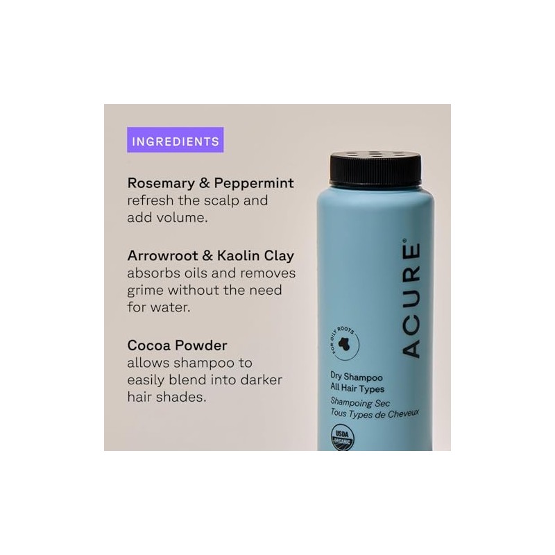 Acure | Shampoo seco en polvo para cabello castaño claro