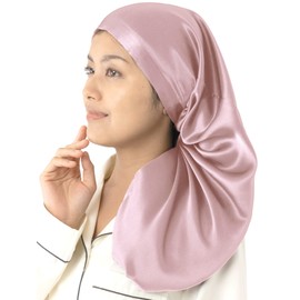 miery Nightcap for Long Hair 6A, Natural Silk, 100% 19 Momme, Silk Cap, Ribbon, Adjustable Size, Barrel Shape, Beautiful Hair, Split Ends Prevention, Pink (Ribbon)