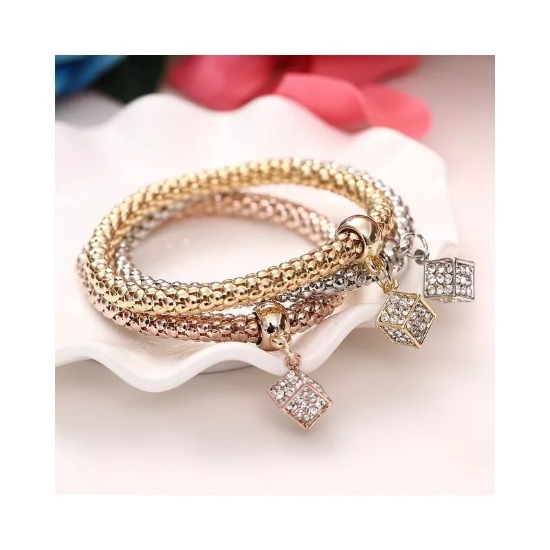 Veraly Set De 3 Pulsras Brazalet Color Plata Oro Rosado