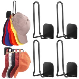 Letohoumia Hat Rack for Wall 4 Pack, Metal Adhesive Hat Organizer for Baseball Caps, Hat Hanger Hooks Holder for Closet/Door, Multi-Purpose Strong Hooks Can Hold More Than 8 Hats