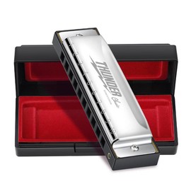Focusound Blues Harmonica, Multi-Tone Options, 10 Holes 20 Notes, Quick Start Guide, Cleaning Cloth & Case Included:_Silver_B key